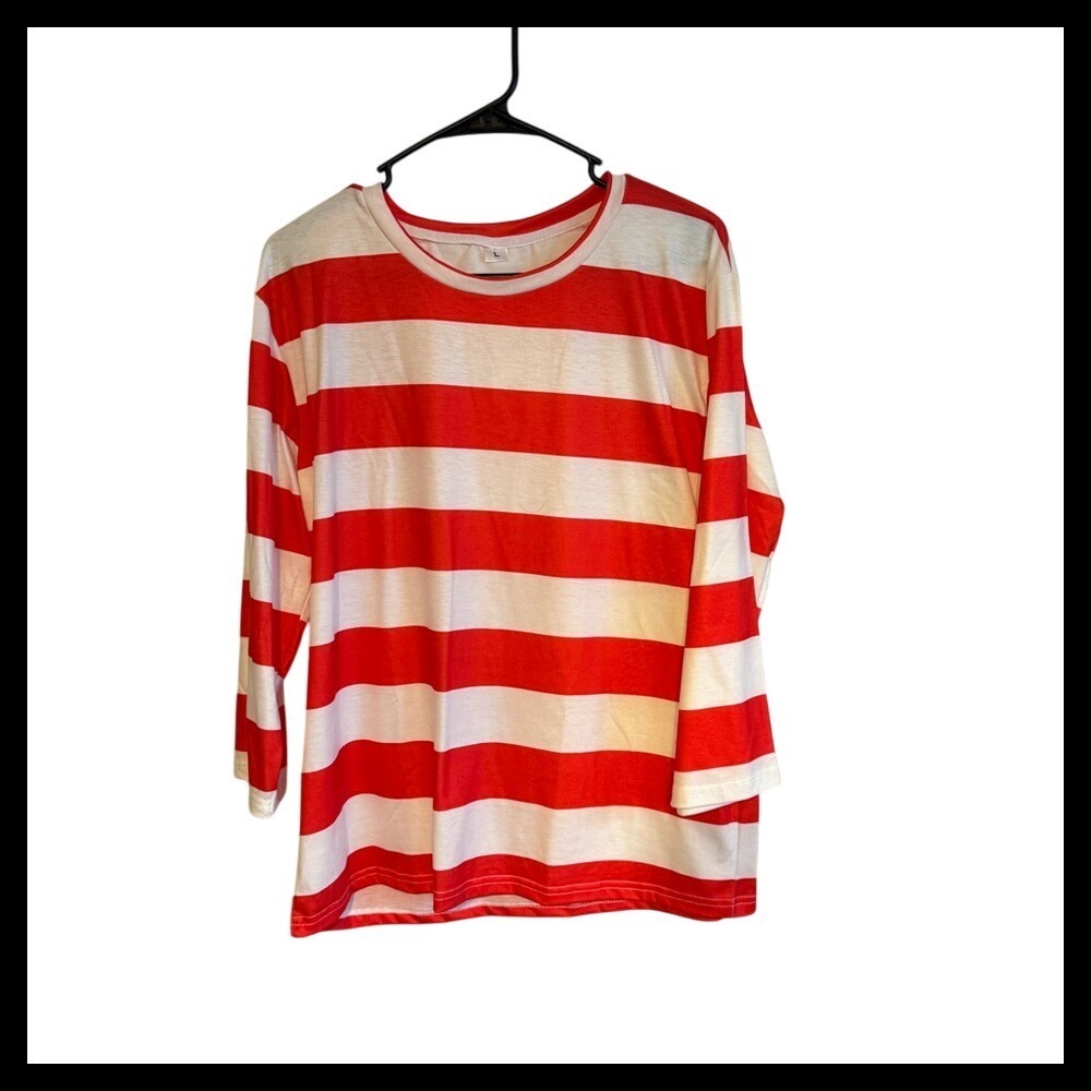 Red and White Striped Long Sleeve Top Size Large